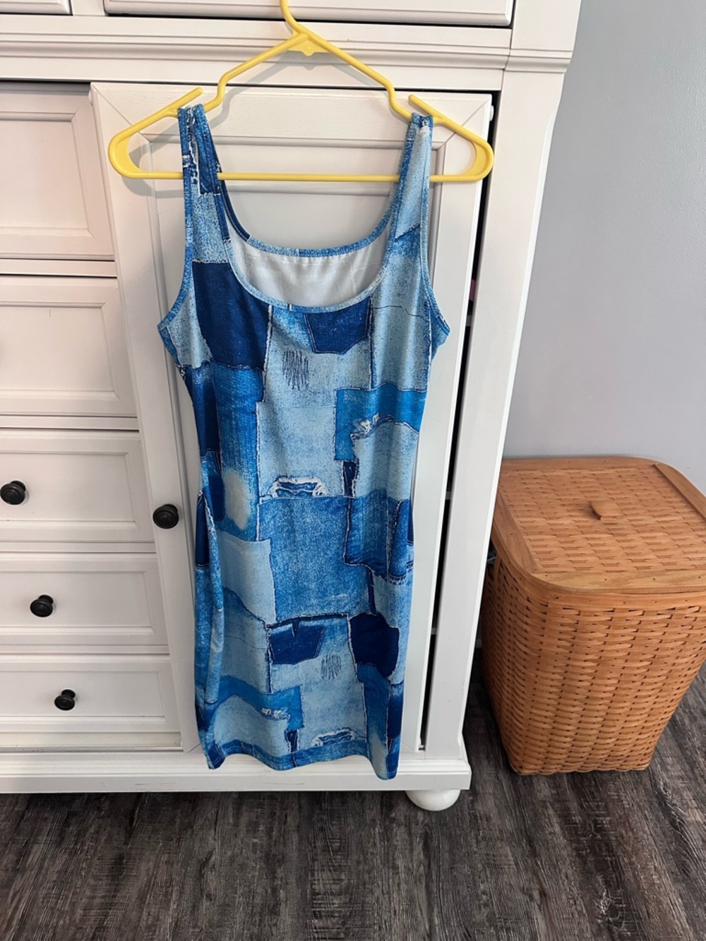 Sleeveless Blue Patchwork Print Dress